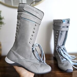 Rare Y2K Reebok RBK Women’s 7 Gray Blue High Top Sneaker Boots Dual Laces Retro